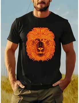 Fiery Lion Head Graphic Men's Cotton T-Shirt Breathable Short Sleeve Casual Tee Daily Wear - Aliexpress - FashionsVida