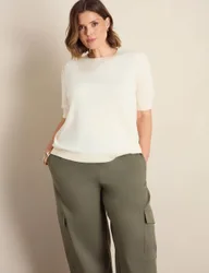 Cotton Blend Barrel Leg Trousers Khaki female