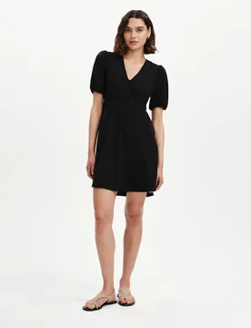 V-Neck Button Through Short Skater Dress Black female - Finery London - FashionsVida
