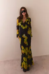 Women's Premium Dispersed Floral Beaded Maxi Dress Size: 8 - Multicolor - Size: 8