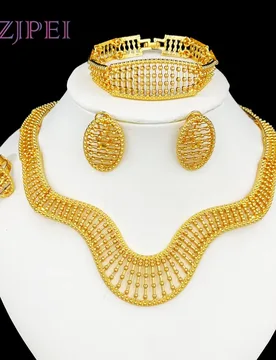 GZJPEI African Gold Color Big Jewelry Set Design Wedding Jewellery Hight Quality Choker Necklace Earring Ring Set 2025 New - Aliexpress - FashionsVida