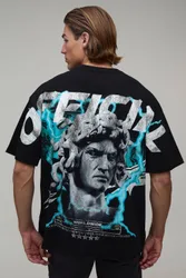 Mens Black Oversized Statue Over The Seams Print T-Shirt Cotton - Size Medium