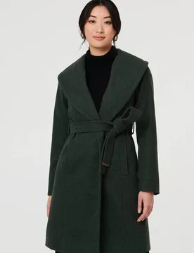 Women's Wrap Front Tie Waist Coat in Green Size: 8 - Green - Size: 8 - Izabel London - FashionsVida