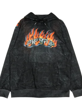 Felpa Cappuccio Uomo Hell Ride Hoodie Black Mineral Wash - RIPNDIP - FashionsVida