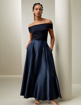 Jupe Soie Longue Poches Cachées Dans Les Coutures Latérales Charmeuse Soie Confortable Brillant Lisse Doux 36