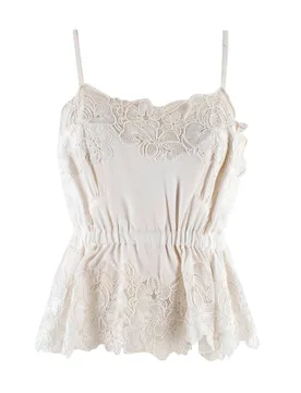 Ivory Floral Lace Silk Cami Top - Ermanno Scervino - FashionsVida