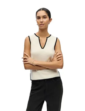 Maglietta Senza Maniche Viva V-neck Knit Birch / Black Contrast XS