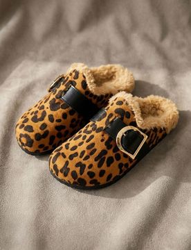 Ciabatte mule con stampa leopardata e fibbia - multicolor