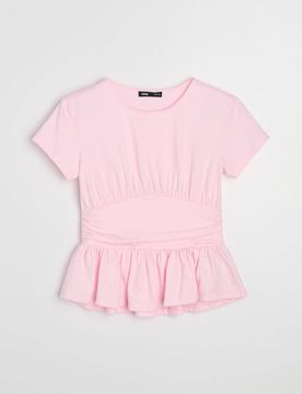 Blusa in cotone con peplo e arricciature - rosa
