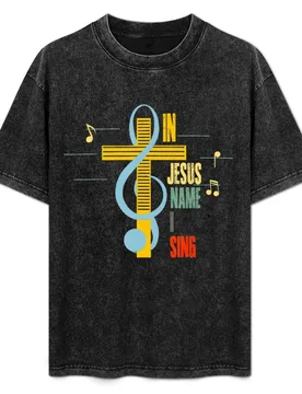 In Jesus Name I Sing Music Note Cross Vintage T-Shirt All Match Basic Short Sleeve Top - Aliexpress - FashionsVida