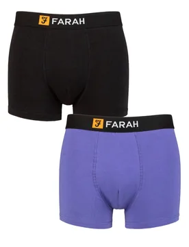 Mens 2 Pack Cotton Classic Fitted Trunks Black / Purple S - Assorted - Size: Small - Farah - FashionsVida