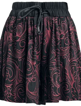 Short - Weiche Stoffshorts mit roten Ornamenten - S bis M - für Damen - Größe M - schwarz - Frauen - female - Black Premium by EMP - FashionsVida