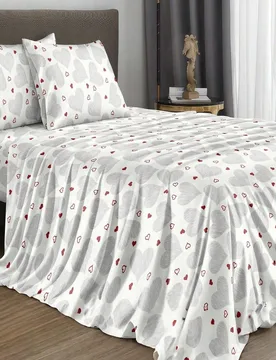 Juego de ropa de cama de 4 piezas con patrón de corazón gris, juego de ropa de cama suave y fácil de cuidar (1 sábana plana + 1 sábana ajustada + - Shein - FashionsVida