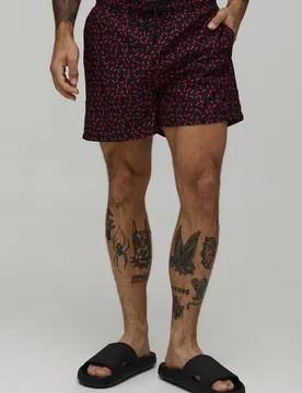 Herren Kirschmuster Badeshorts In Kurzer Länge Black Größe Medium - boohooMAN - FashionsVida