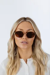 Unisex Oval Metal Frame Sunglasses in Brown - Brown - Size: One Size