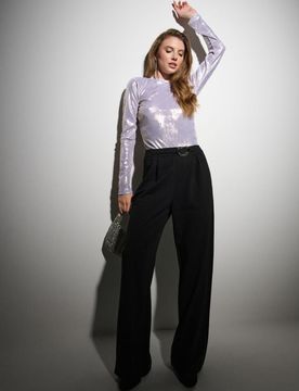 Pantaloni wide-leg con pieghe - nero