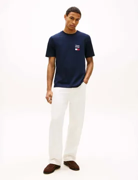 T-shirt mezza manica blu scuro in cotone con logo ricamato sul petto - Tommy hilfiger - FashionsVida