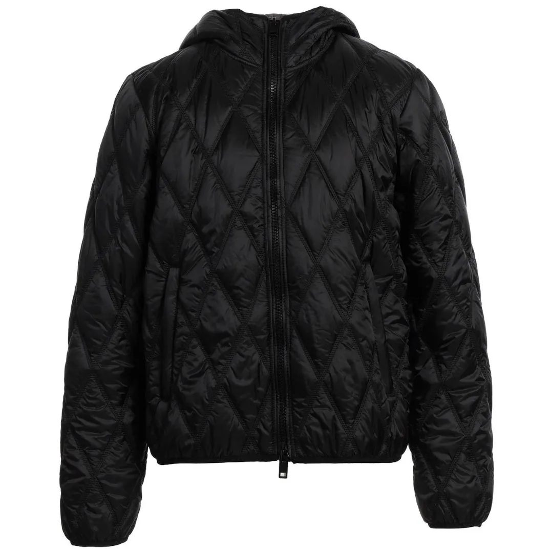 Mens Quilted Black Hooded Coat Polyamide - Size Medium - Diesel - FashionsVida