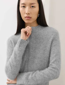 Wool Rich Brushed Zip Up Cardigan with Cashmere Mid Grey Marl female - M&S - FashionsVida