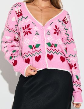 Cardigan natalizio con motivo di stella di Natale e cuoricini - multicolor