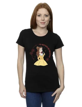 Women's Beauty & The Beast I´d Rather Be Reading Cotton T-Shirt in Black Size: Small - Black - Size: S - Disney - FashionsVida
