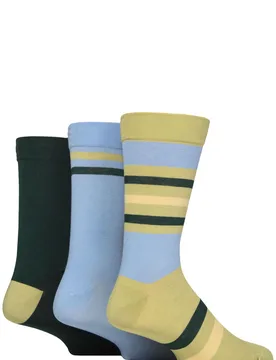 Mens 3 Pair Comfort Cuff Gentle Bamboo Striped Socks with Smooth Toe Seams Avocado 7-11 - Multi Coloured - Size: 7-11 Mens - SockShop - FashionsVida