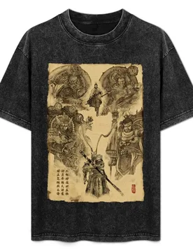 Black Myth Wukong Against Er Lang And Four Heavenly Kings Poster, video game poster, wall art T-Shirt Halloween Casual T-Shirt - Aliexpress - FashionsVida