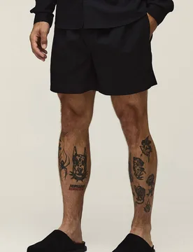 Men's Relaxed Fit Mid Length Linen Blend Co-Ord Short Black Size Large Black L - boohooMAN - FashionsVida