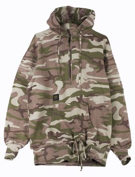 Felpa Cappuccio Zip Uomo Pleated Loose Fit Hoody Mimetico Marrone