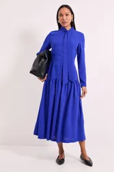 Womens Tie Neck Midi Dress - Blue - Size 18 Uk