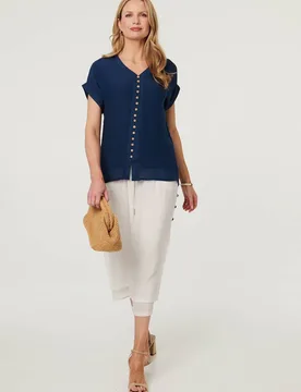 Women's Relaxed Layered Short Sleeve Shirt in Navy Size: 14 - Navy - Size: 14 - Izabel London - FashionsVida