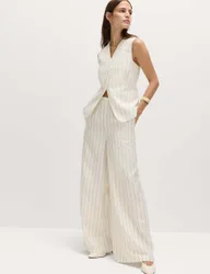 Pinstripe Wide Leg Trousers Ivory Mix female
