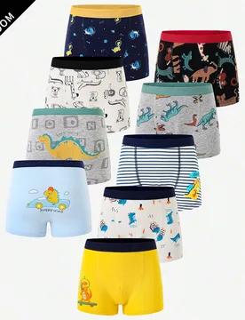 Paquete de 5 calzoncillos de algodón cómodos con estampado de dinosaurios lindos para niños - Shein - FashionsVida