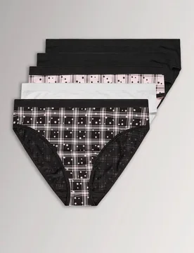 Women's 5 Pack High Leg Knickers in Black Size: 34-36 - Black - Size: 34-36 - Yours - FashionsVida