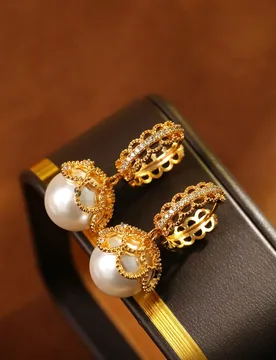 High Quality French Vintage Lace Trim Metal Pearl Earrings Classic Light Luxury Fashion Personality Temperament Ear Drops - Aliexpress - FashionsVida