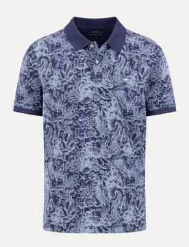 Poloshirt mit Allover Print Blau L - Fynch-Hatton - FashionsVida