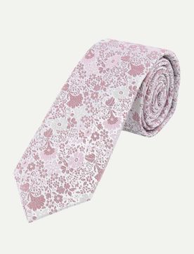 Krawatte mit Floralem Muster 7cm Rosa