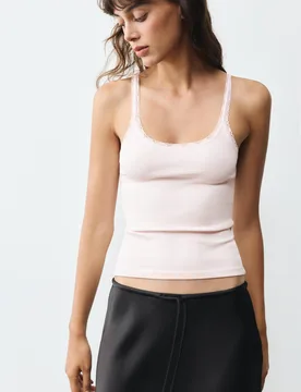 Lace-Trim Tank Top (Size: ) - Pull&bear - FashionsVida
