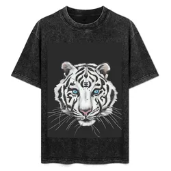 Western White Tiger T-Shirt Basic Solid Color Short Sleeve Cotton Top
