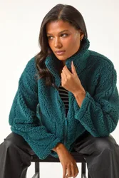 Funnel Neck Fleece Jacket - Teal - Size: 20