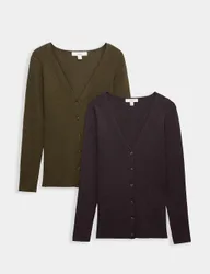 Pack Ribbed V-Neck Slim Fit Cardigans Multi female