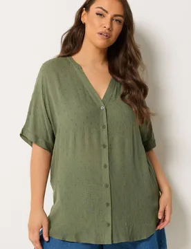Women's Dobby Notch Neck Blouse in Olive Size: 16 - Olive - Size: 16 - Yours - FashionsVida