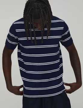 Mens Boxy Fit Stripe Knitted T-Shirt - Navy - Size Small - boohooMAN - FashionsVida
