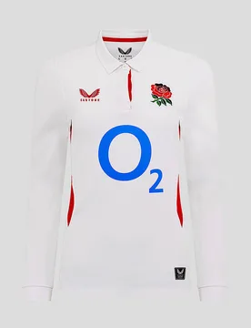 Women’s England Rugby 25/26 Home Classic Long Sleeve Shirt – Brilliant White BRILLIANT WHITE/LIPSTICK RED 12 female - Castore - FashionsVida