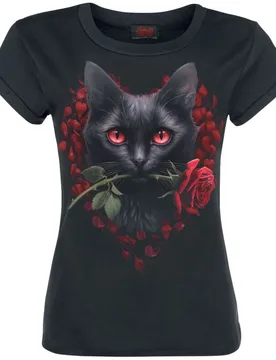 Gothic T-Shirt - Cat's Love - XL bis XXL - für Damen - Größe XXL - schwarz - Frauen - female - Spiral - FashionsVida