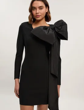 Womens Figure Form Bandage Taffeta Bow Knit Mini Dress - Black - Size X-Small - Karen millen - FashionsVida