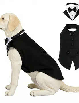 Set Traje de esmoquin para perro, que incluye corbata de moño y diadema, nueva marca de ropa para mascotas, chaqueta formal de boda, camisa para fies - Shein - FashionsVida