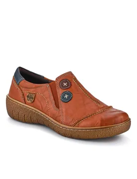 Women's Elasticated Leather Slip-On Shoes in Tan Size: 7 - Tan - Size: 7 - Pavers - FashionsVida