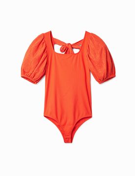 Body manches froncées, Orange, XS