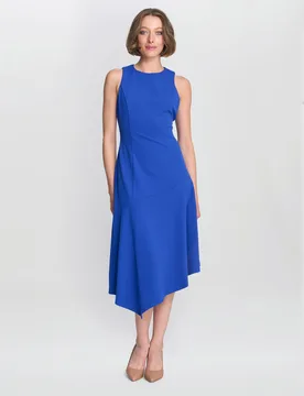 Womens Maureen Fit And Flare Crepe Midi Dress - Blue - Size 8 Uk - Gina Bacconi - FashionsVida